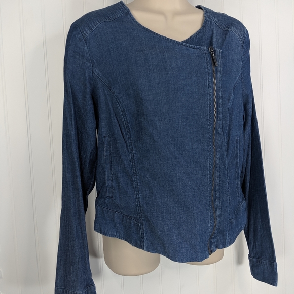 H by HALSTON Stretch Lyocell Denim Moto Jacket 10 - Picture 3 of 8